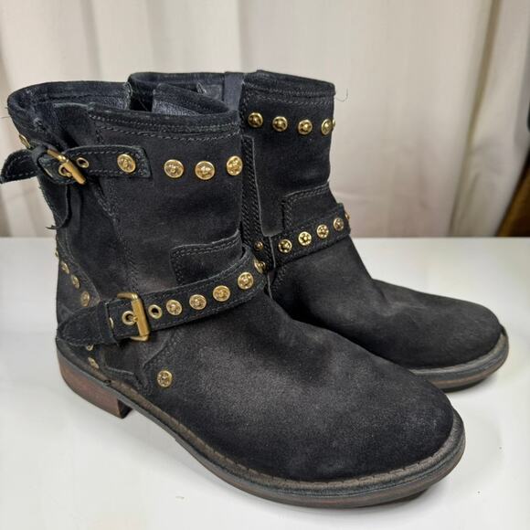 UGG Australia Shoes - UGG Ankle Boots Black Suede Moto Fabrizia Gold Studs 1003235 Women's Size 7